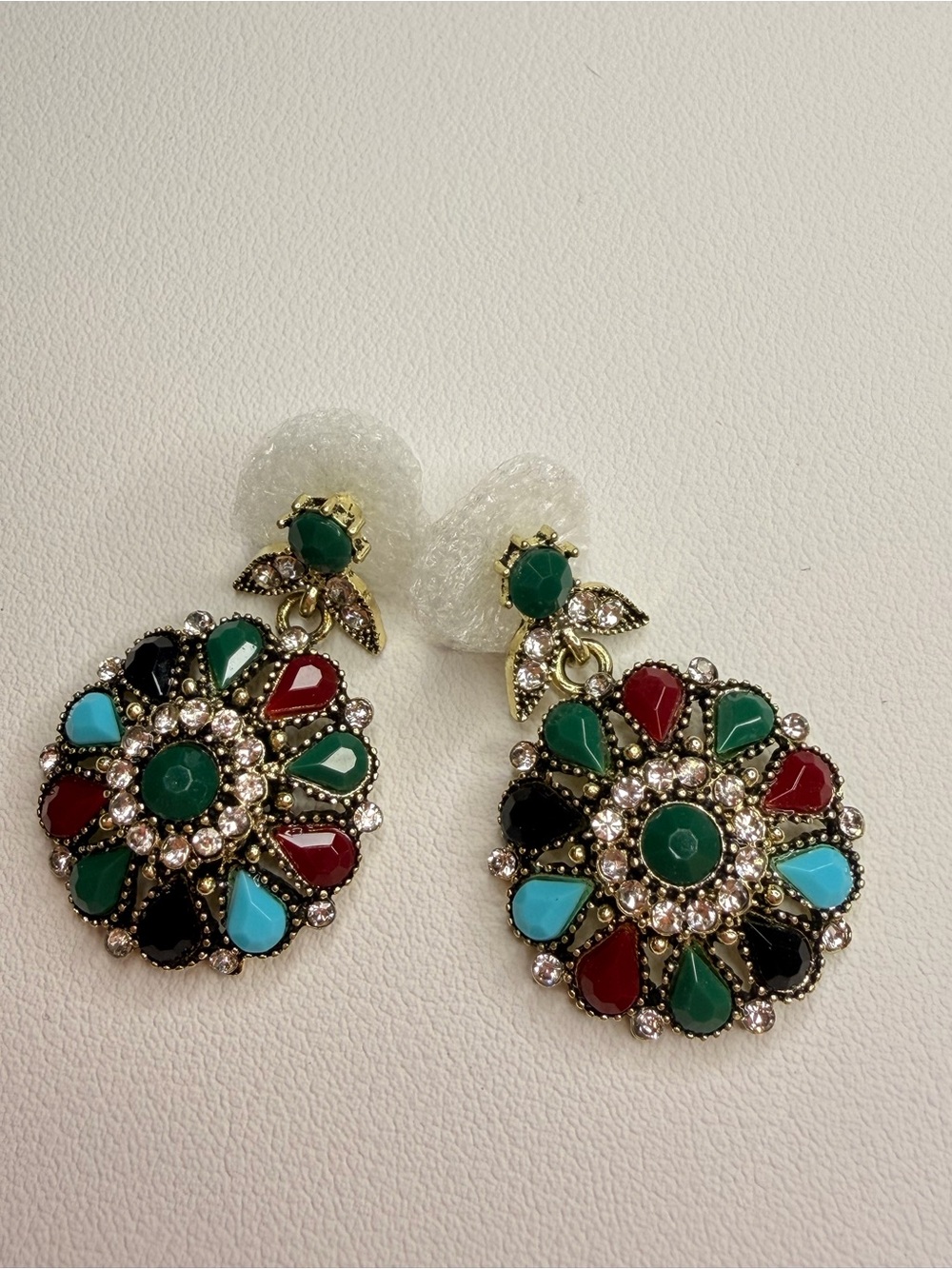 Multi-Color Drop Earrings with Green Accents - Picture 4 of 7